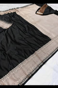 Black Mashru Katan Silk Zari Border Anchal Plain Body Saree