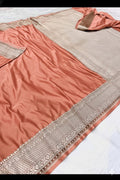 Peach Mashru Katan Silk Zari Border Anchal Plain Body Saree