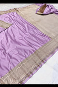Lavender Mashru Katan Silk Zari Border Anchal Plain Body Saree