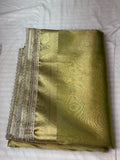 Lite Green Banarasi Tissue Silk Saree with Fancy Lace