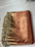 Lite Orange Banarasi Tissue Silk Saree with Fancy Lace