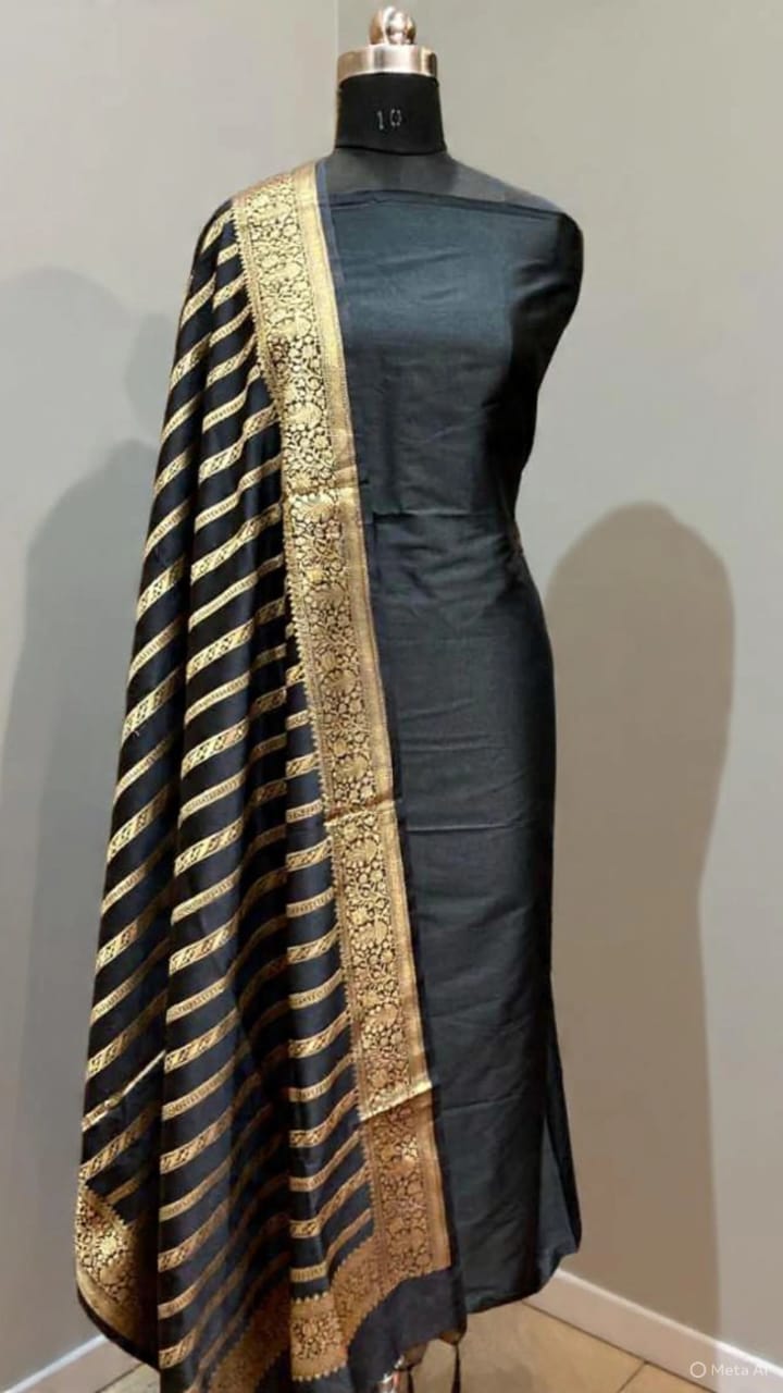 Black Katan Tapeta Silk 3 Piece Suit