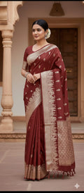 Rust Semi Katan Silk Ghar Banarasi Saree