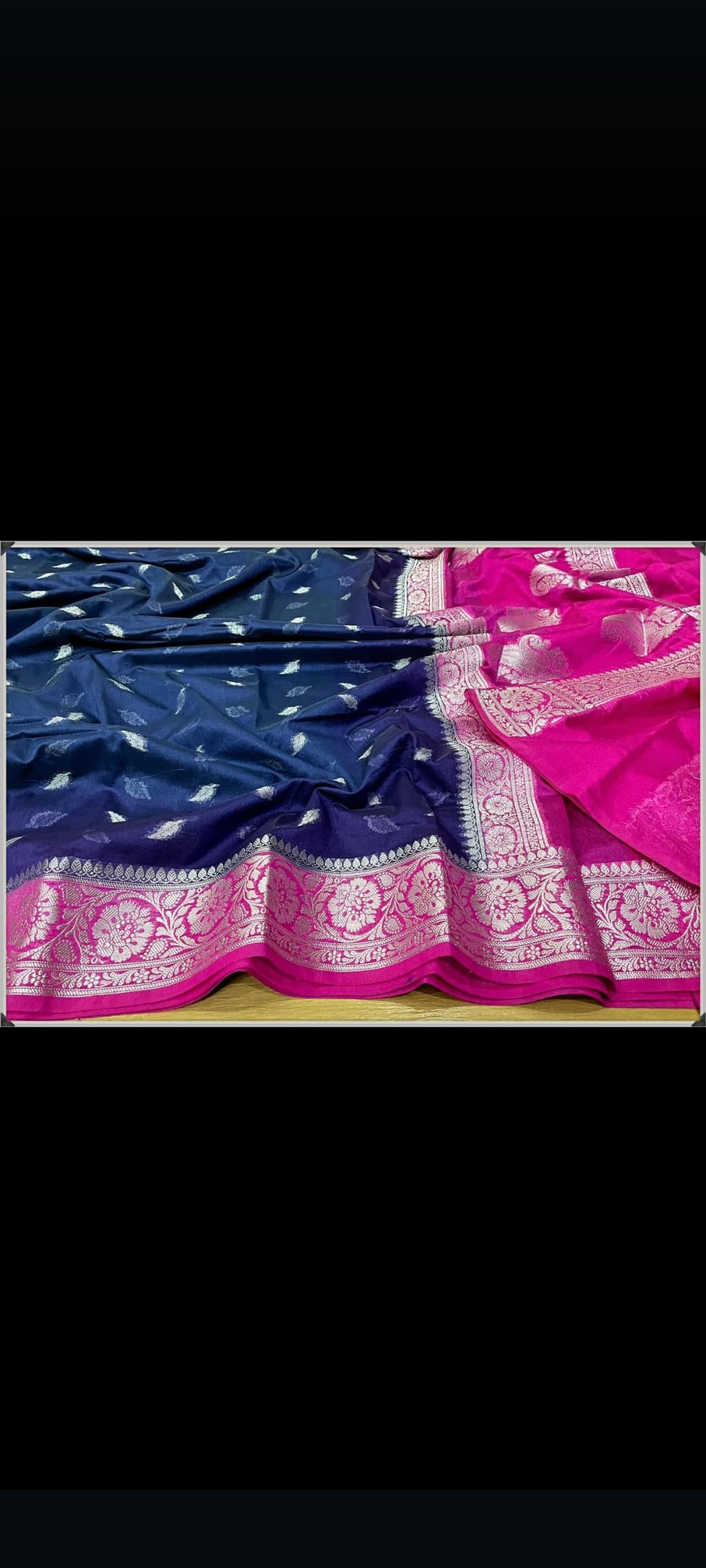 Red & Black Contrast Semi Georgette Banarasi Saree with Silver Zari