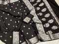 Black Semi Georgette Banarasi Saree with Silver Zari
