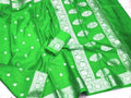 Parrot Semi Georgette Banarasi Saree with Silver Zari