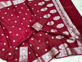 Maroon Semi Georgette Banarasi Saree with Silver Zari