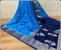 Navy Blue & Royal Blue Contrast Semi Georgette Banarasi Saree with Silver Zari