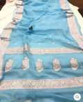 Firozi Pure Khaddi Chifon Kadhua with Silver Zari Saree